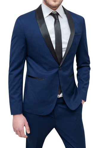Abito completo uomo sartoriale blu con collo raso nero elegante smoking  vestito | eBay