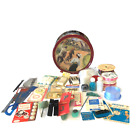 Lot Of Old Vintage Sewing Supplies Notions Tools Buttons Ribbon Old Tin Can