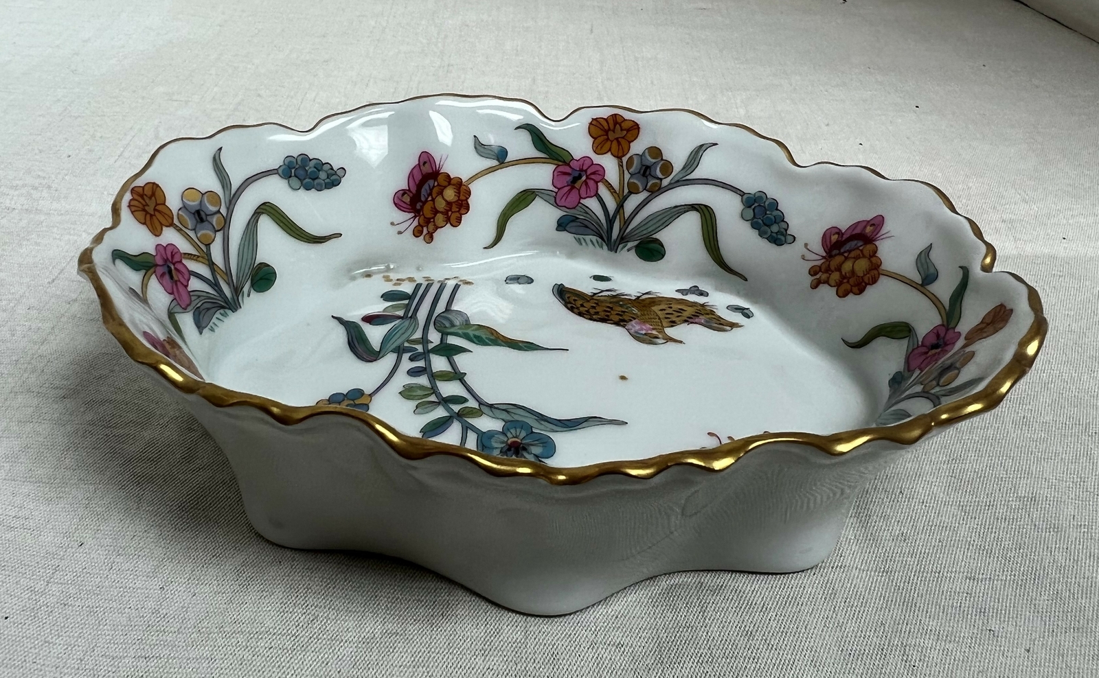 Vintage Haviland Limoges Golden Quail Bowl Flowers Gold Trim France 5