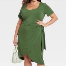 Ava & Viv Green Faux Wrap Short Sleeve Tee Shirt Dress Size 1X