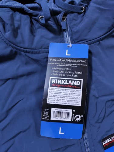Kirkland Signature Jacket Adult Large Blue Mixed Media Hooded Long Sleeve Mens - Picture 3 of 7