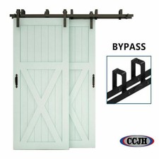 4-12FT Bypass Sliding Barn Door Hardware Kit For Double Door Closet Track Roller