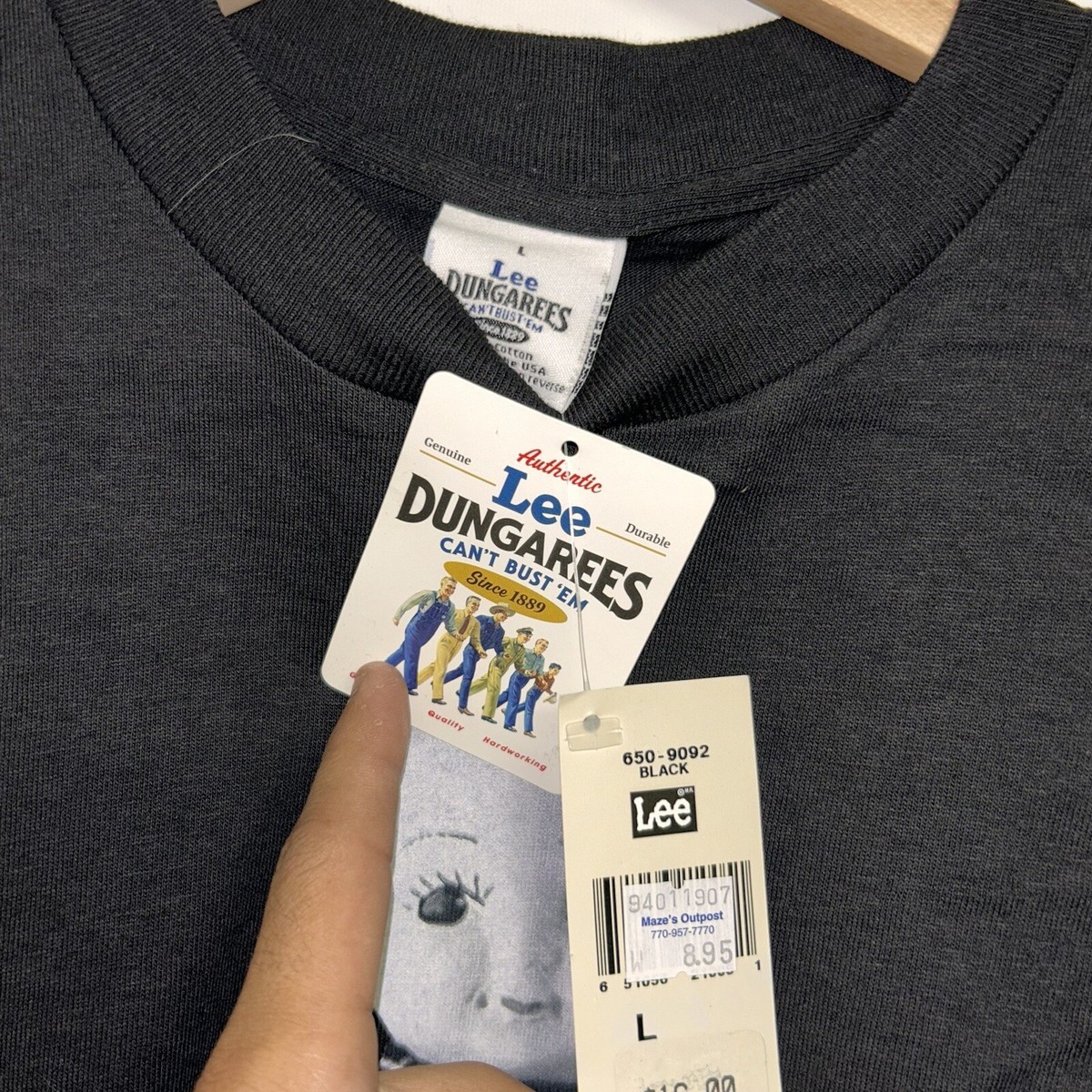 ◆LEE◆ Lee Dungarees Ringer T-Shirt Ivory Vintage 1990's Lee Dungarees, Lee Doll T-shirt, Size Large