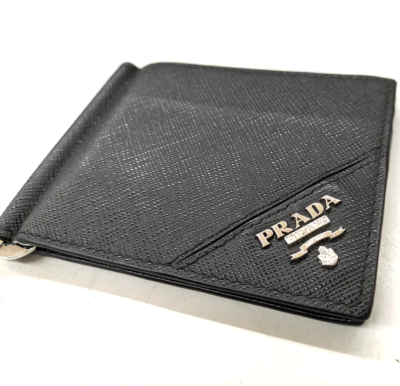 小物 PRADA SAFFIANO CLIP LEATHER WALLET PRADA Saffiano Money Clip Bifold Wallet Card Case Black Leather