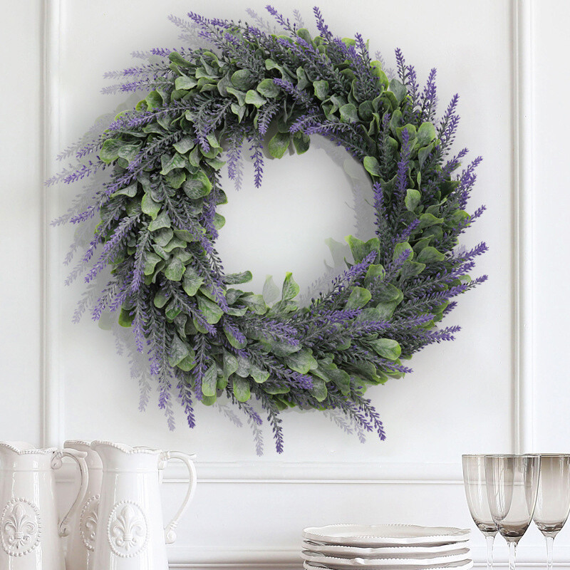 42CM Artificial Lavender Topiary Wreath Eucalyptus Leaf Flower Garland Hanging