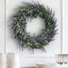 42CM Artificial Lavender Topiary Wreath Eucalyptus Leaf Flower Garland Hanging