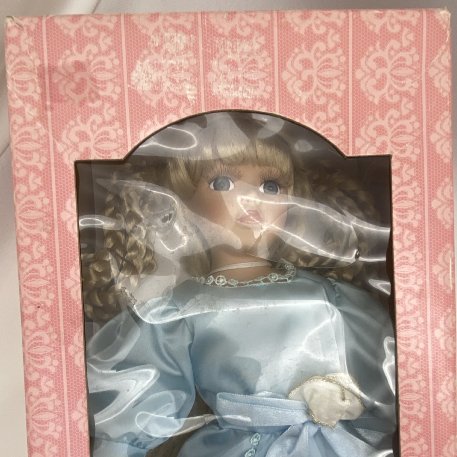 Collector&rsquo;s Choice Hand Painted Bisque Porcelain Doll Blue Dress A0884 Boxed