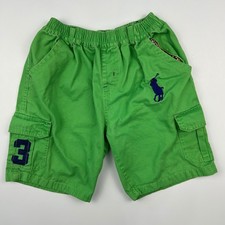 Polo Ralph Lauren Kids Green Cargo Shorts Big Pony 14T Elastic Waist Cotton