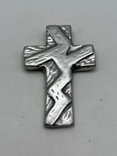 White Metal Silver Tone Cross With Abstract Design Wall Hanging