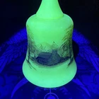 Hand Painted Fenton Glass Bell Cabin Scene Green Signed by D. Ramsey~GLOWER~