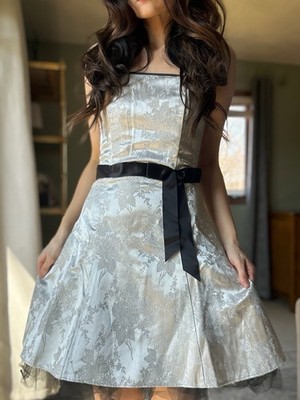 open lace back dress Y2K Jessica McClintock Gold Sequin Floral Short Formal Dress
