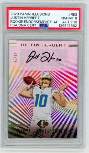 Justin Herbert 2020 Panini Illusions Rookie Auto RC /99 PSA 8 NM-MT POP 2 NFL