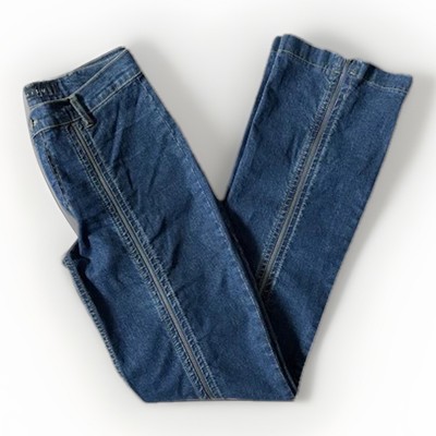 Y2K Style Bootcut Jeans Zip Leg Stretch Dark Wash Denim Blue Amisu 28W 33L