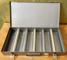 VTG Brumberger 35mm Slide Coin Storage Box Gray Metal Case 150 Numbered Slots