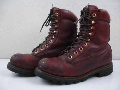 Men's sz 10 W Wide Chippewa Oiled Redwood Leather Brown 9  Work Boots Steel Toe
