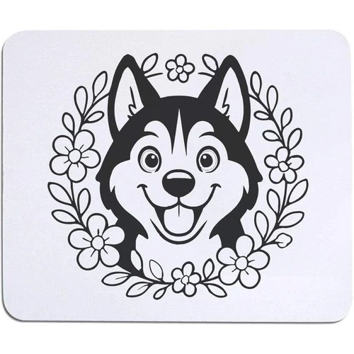 'Husky Floral Wreath' Mouse Mat / Desk Pad (MO00041803)
