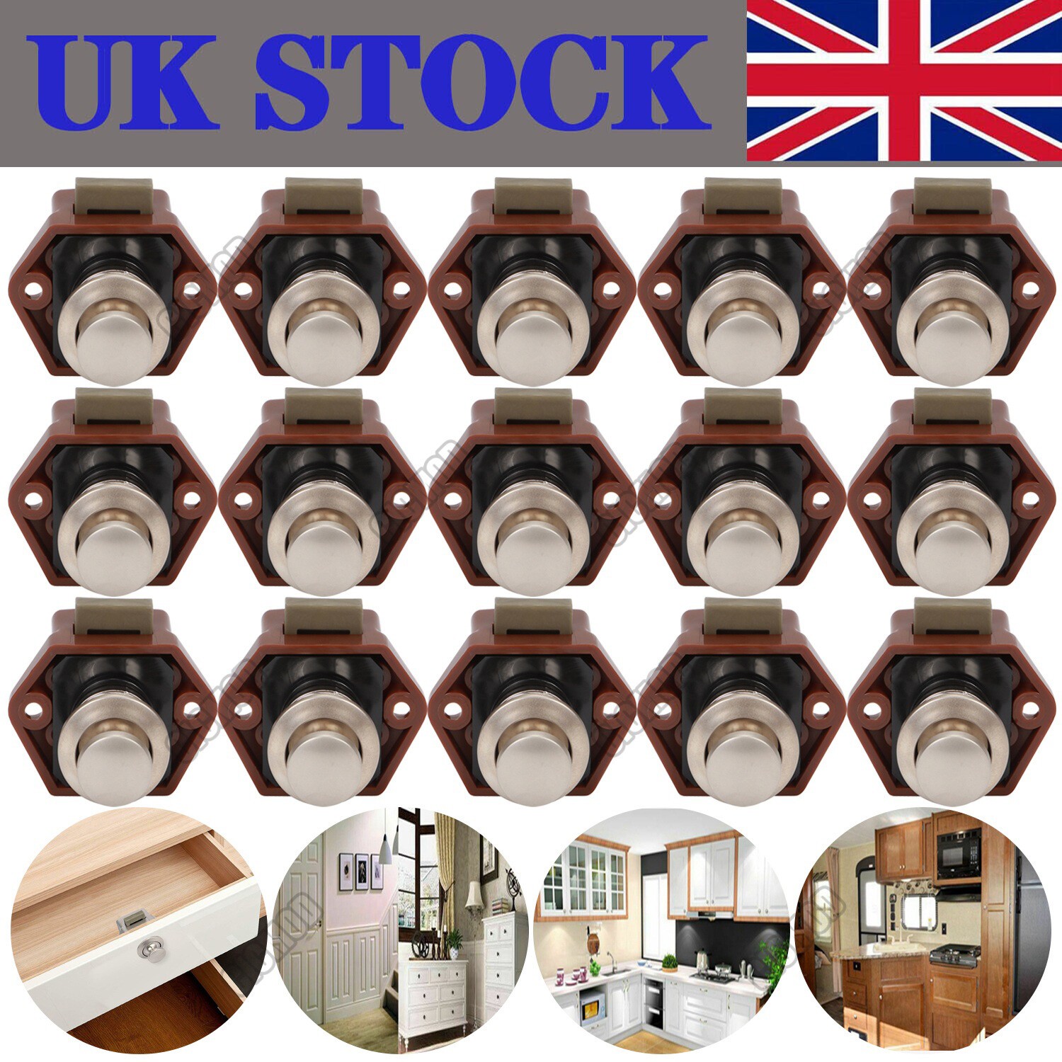 Latch Knob Push Button Catch Lock Cupboard Door Furniture Caravan Camper RV Boat