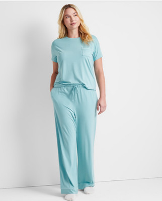 State of Day Womens 2-Pc. Fluid Knit Pajama Set Canton Blue Green 2XL