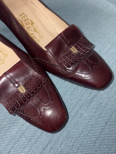 Vintage 80’s Salvatore Ferragamo Genuine Leather Loafers Burgundy Women’s 5.5 - Picture 4 of 9