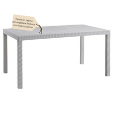 TAVOLO RETTANGOLARE IN RESINA FINITURA RATTAN DA INTERNO ESTERNO GIARDINO 80x140