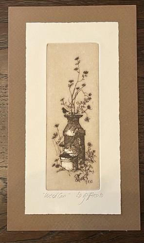 Impresión Original-Grabado “Lata de Leche de Hierba” Artista Firmado-ED GIFFORD Jardín/Pájaro 9x4” - Imagen 13 de 19