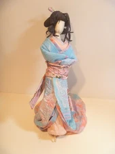 Japanese Washi Paper Doll w/ Pink and Blue Kimono No Base - Handmade of Paper