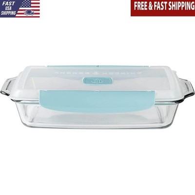 3 Qt Glass Baking Dish W/Locking Lid Spill Proof Storage Container Durable Clear