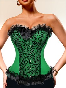 Women's Lace Up Overbust Burlesque Corset Brocade Bustier Lingerie Waist Trainer