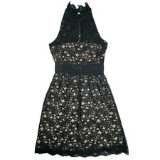 Banana Republic Black Lace Dress Womens 2 High Ruffle Neck Sleeveless