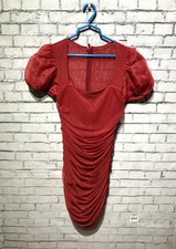 Missguided, Women 8/M, Red Mesh Sheer Stretch Short Sleeve Zip Lined Mini Dress