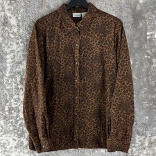 White Stag Size L Cheeta Print Casual Button Top Brown Long Sleeve Lined