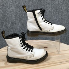 Dr Martens Boots Kids 1 Girls 1460 J Lace Up Zip Ankle Bootie White Leather