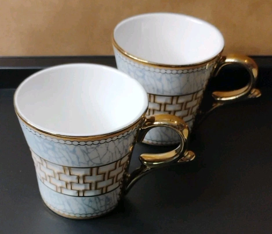 Juego de vajilla fina BP BHARAT India de DOS (2) adornos azules/dorados patrón rectangular Foto 2 de 4