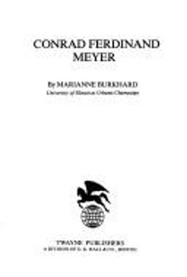 Conrad Ferdinand Meyer Hardcover Marianne Burkhard