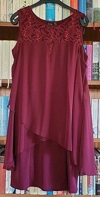 Bodyflirt-Kleid 40/42 weinrot festlich Chiffon Jersey Pailletten Spitze neuwerti