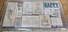 13 Birthday Wood Mounted Rubber Stamps -Cake Balloons Candles