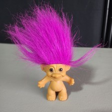 Vintage Russ Troll Doll Bright Magenta Pink Hair Naked Nude Retro 3"