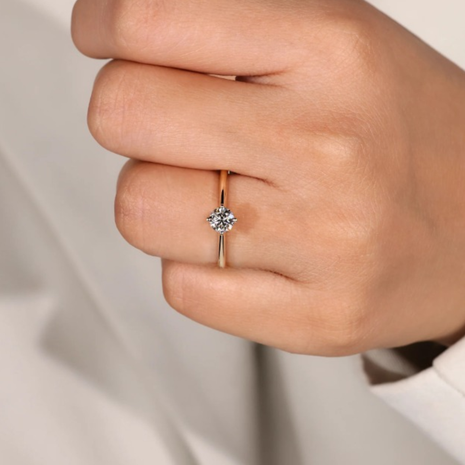 High Setting Rings Round Yellow Gold Solitaire Round Lab Grown Diamond Prong Setting Ring - 14k ...