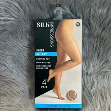 Silk Impressions Sheer Control Top Tights Womens Size XL Rich Tan High Waisted