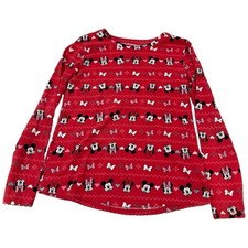 Disney Girls 12-14 Red Mickey & Minnie Graphic Print Long Sleeve Crew Tee