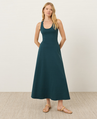 #ad PACT Organic Fit amp; Flare Open Back Maxi Dress Deep Aqua $52.90