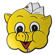 Vintage Piggly Wiggly Sign - Service Grocery Store Gas Pump Porcelain Sign