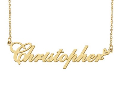 Christopher Name Necklace Heart Charm Pendant 18k Gold Plated Stainless Steel Je