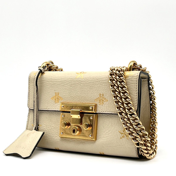GREAT VALUE | Gucci Padlock Bee Star Leather Small Chain Crossbody Bag Authentic