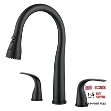 Black Kitchen Faucet 3 Hole with Pull Down Sprayer, 2-Handle High Matte Black