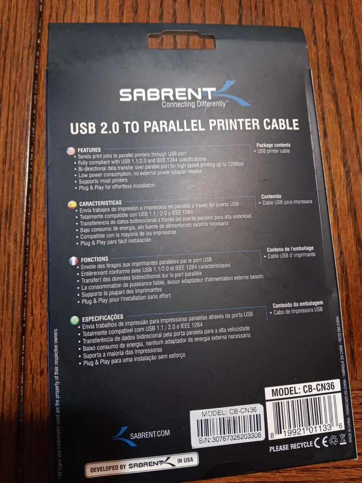 Sabrent USB 2.0 To Parallel Printer Cable CB-CN36 6 Ft. - Image 3 of 4