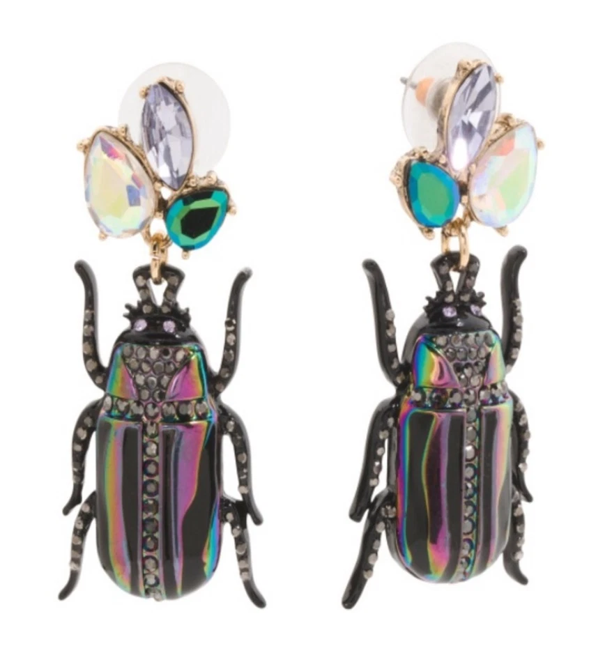 Pendientes Betsey Johnson Multicolor Gemas Iridiscentes Gunmetal Halloween Escarabajo Foto 2 de 4