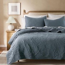 Queen Size Quilt Set, Soft Lightweight Bedspread, Queen 90"x90" Dusty Blue