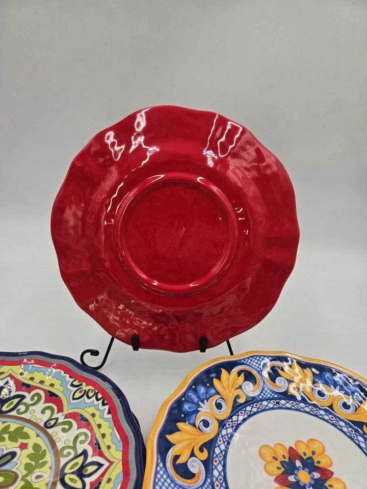 Cynthia Rowley Mutil Colored Floral Scalloped Edge Red & Yellow Set Of 8 - Image 4 of 4