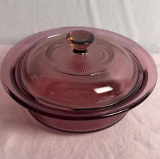 Pyrex Corning Vision Ware 24oz Cranberry Casserole Dish V-30-B & Lid V-1-C